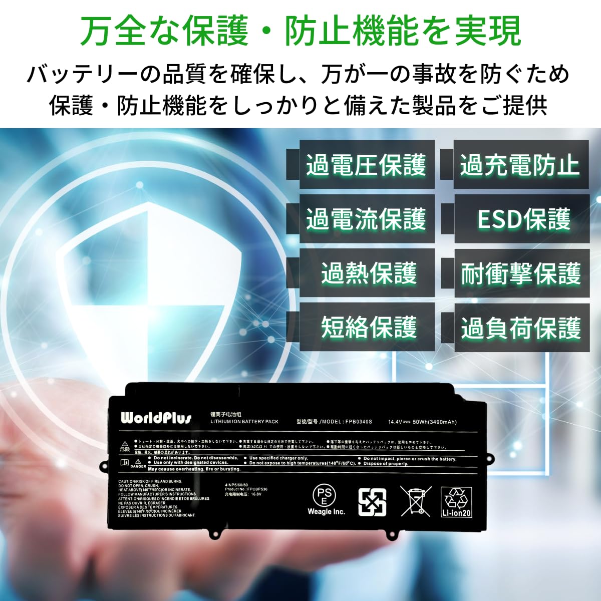 WorldPlus FPB0340S FPCBP536 バッテリー 富士通 Fujitsu LifeBook U937 U938 U939 U939X U9310 U9310X